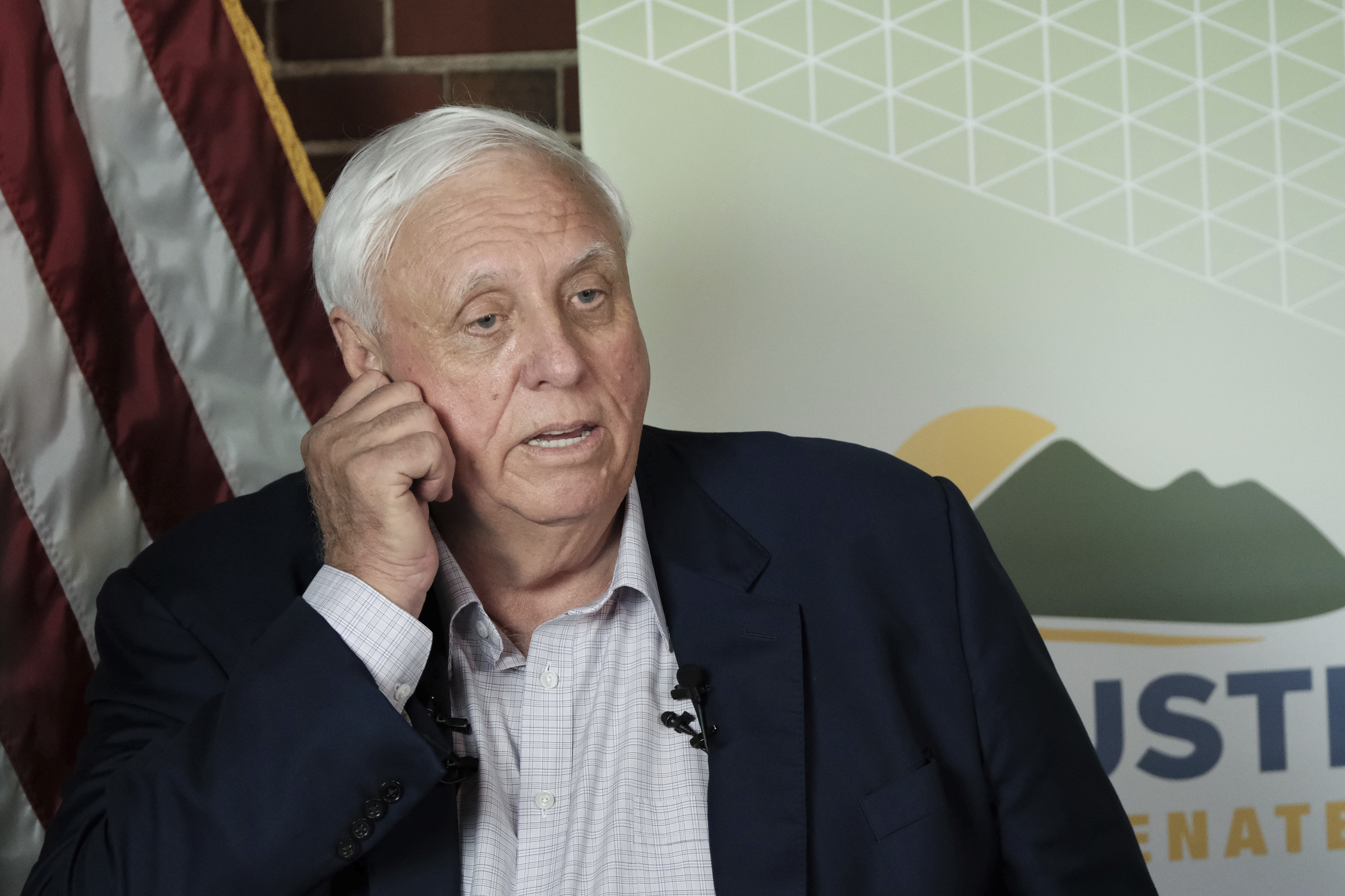 West Virginia Gov. Jim Justice speaks at an election night watch party at the governor's mansion in Charleston, W.Va., on Tuesday, May 14, 2024, after he won the GOP nomination for the U.S> Senate seat being vacated by Democratic Sen. Joe Manchin . (AP Photo/Chris Jackson)